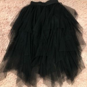 Tiered Tulle Elastic Black Skirt